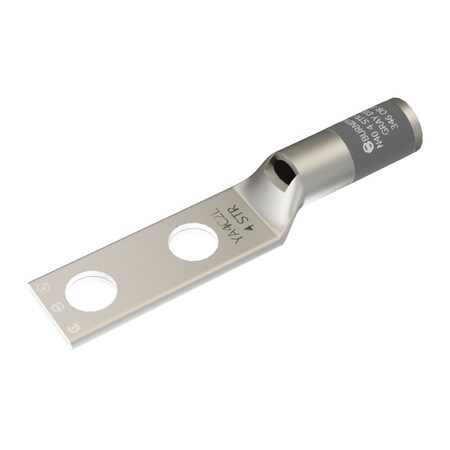 Burndy Copper Compression Lug, 2 Hole w/ Inspection Window, 4 AWG, 1/2" Stud, YA4C2LN
